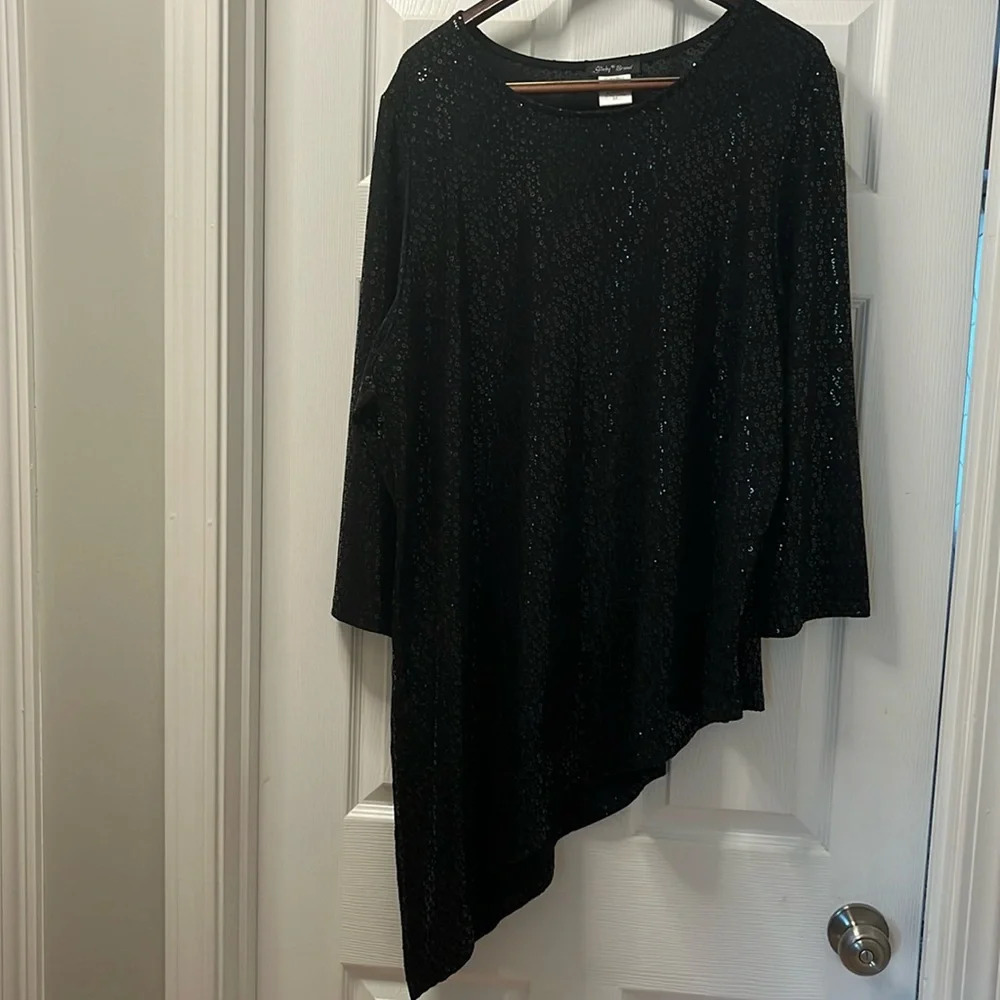 Slinky brand asymmetrical All sequin tunic top size 3X - Picture 2 of 9